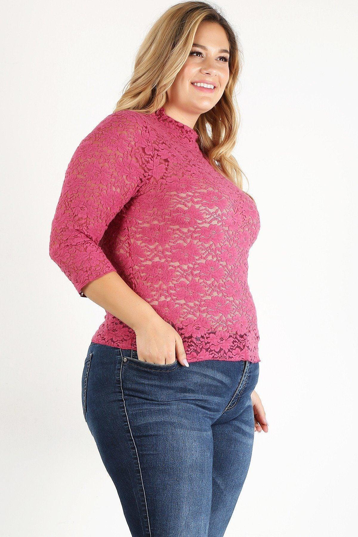 Plus Size Sheer Lace Fitted Top | Mixtshop LLC