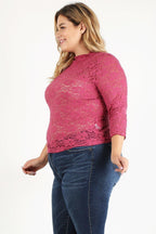 Plus Size Sheer Lace Fitted Top | Mixtshop LLC