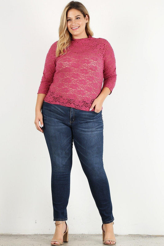 Plus Size Sheer Lace Fitted Top | Mixtshop LLC