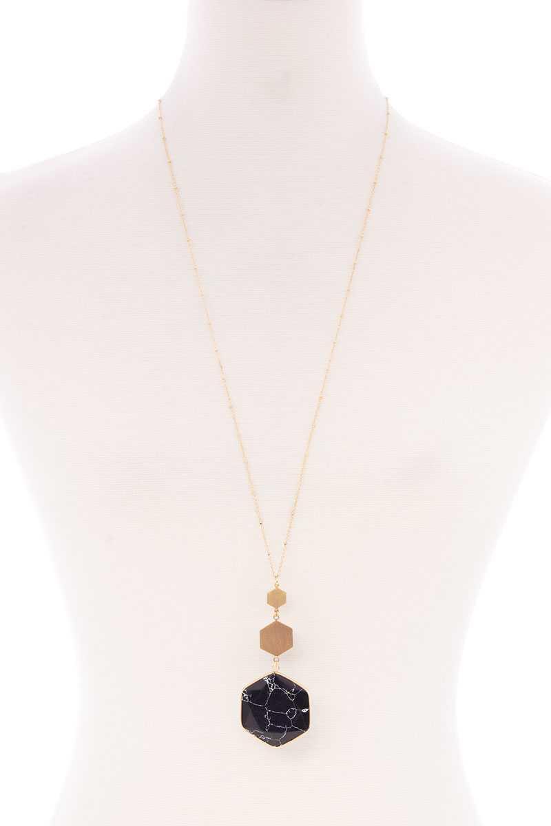 Marbling Natural Stone Pendant Long Necklace | Mixtshop LLC