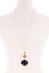 Marbling Natural Stone Pendant Long Necklace