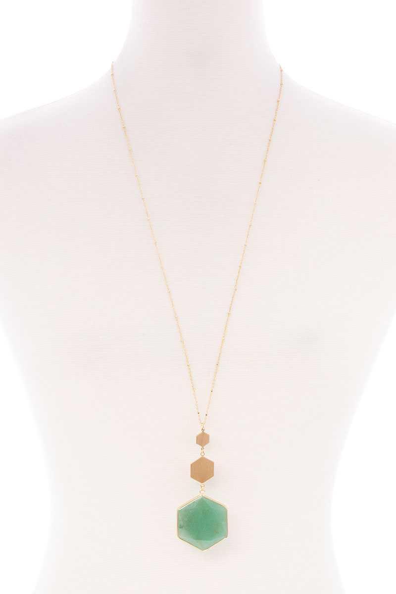 Marbling Natural Stone Pendant Long Necklace | Mixtshop LLC