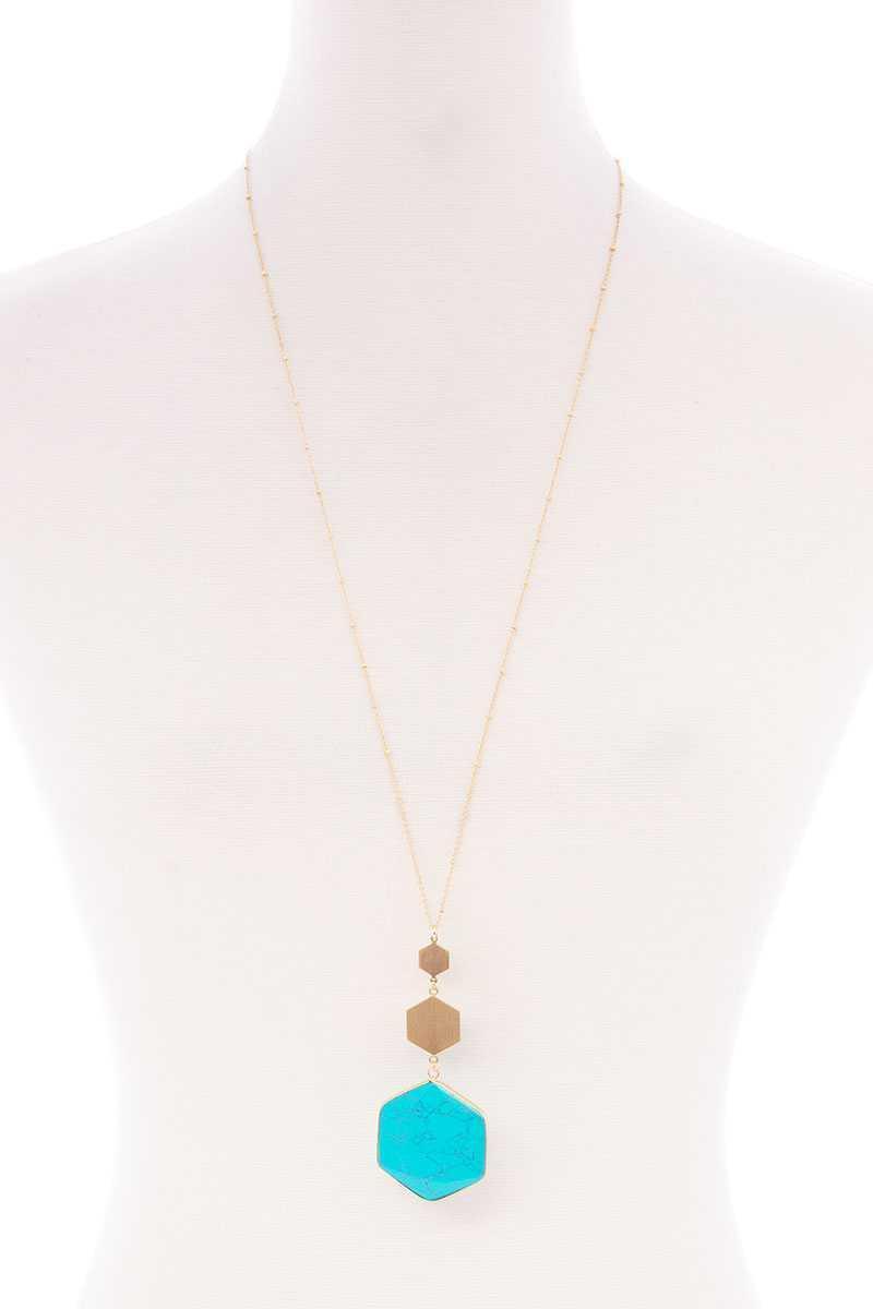 Marbling Natural Stone Pendant Long Necklace | Mixtshop LLC