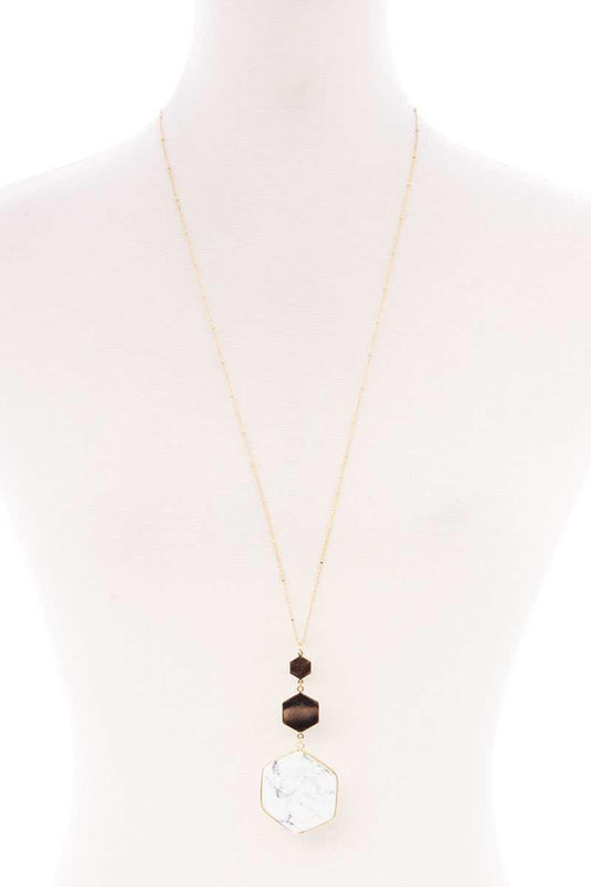 Marbling Natural Stone Pendant Long Necklace