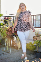 Plus Size Round Neck Back Button Leopard Print Top | Mixtshop LLC