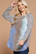 Plus Size French Terry Tie Dye Casual Color Block Top | Mixtshop LLC