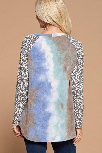 Plus Size French Terry Tie Dye Casual Color Block Top | Mixtshop LLC
