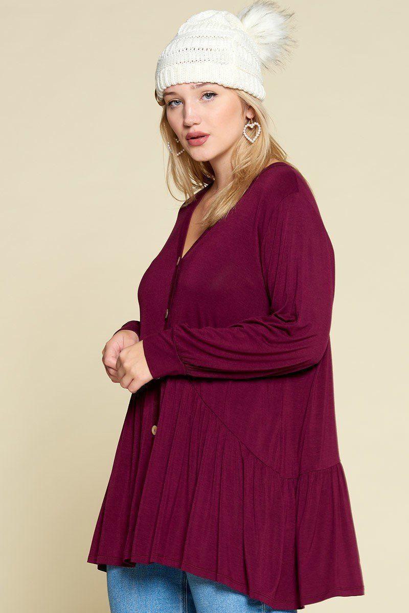 Plus Size Solid Heavy Rayon Modal Jersey Faux Button Up Secondary image