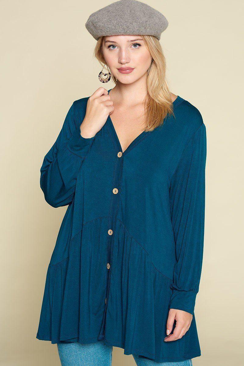 Plus Size Solid Heavy Rayon Modal Jersey Faux Button Up Secondary image