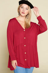 Plus Size Solid Heavy Rayon Modal Jersey Faux Button Up | Mixtshop LLC