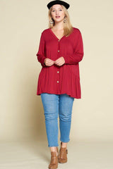 Plus Size Solid Heavy Rayon Modal Jersey Faux Button Up | Mixtshop LLC