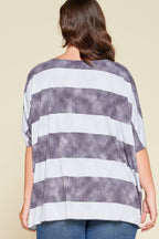 Stripe Printed Pleated Blouse Featuring A Boat Neckline And 1/2 Sleeves | Mixtshop LLC