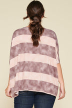Stripe Printed Pleated Blouse Featuring A Boat Neckline And 1/2 Sleeves | Mixtshop LLC