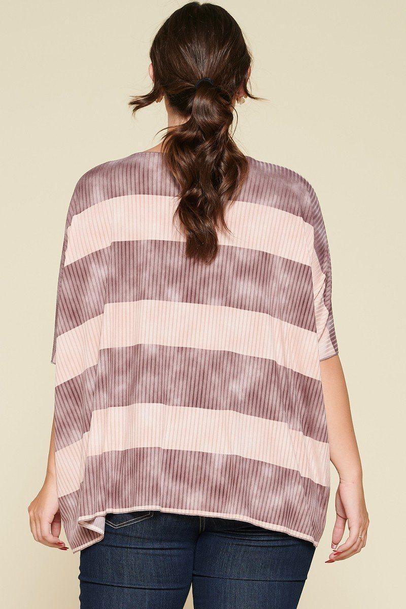 Stripe Printed Pleated Blouse Featuring A Boat Neckline And 1/2 Sleeves | Mixtshop LLC