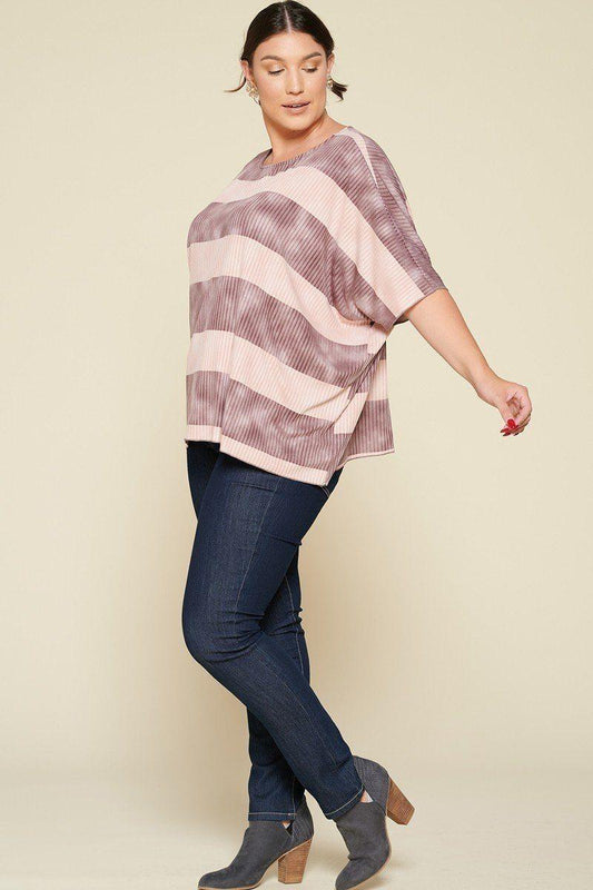 Stripe Printed Pleated Blouse Featuring A Boat Neckline And 1/2 Sleeves | Mixtshop LLC