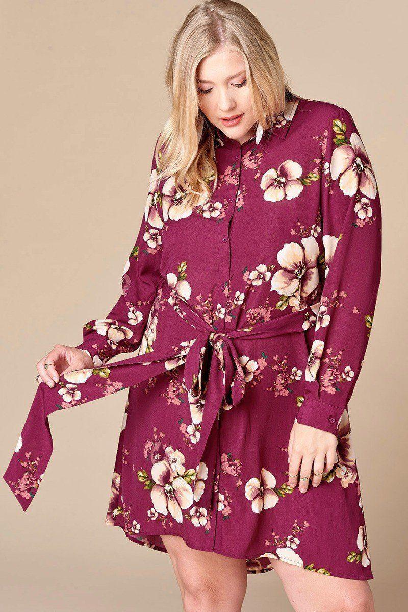 Floral Woven Button-down Collared Shirt Dress | Mixtshop LLC Main image
