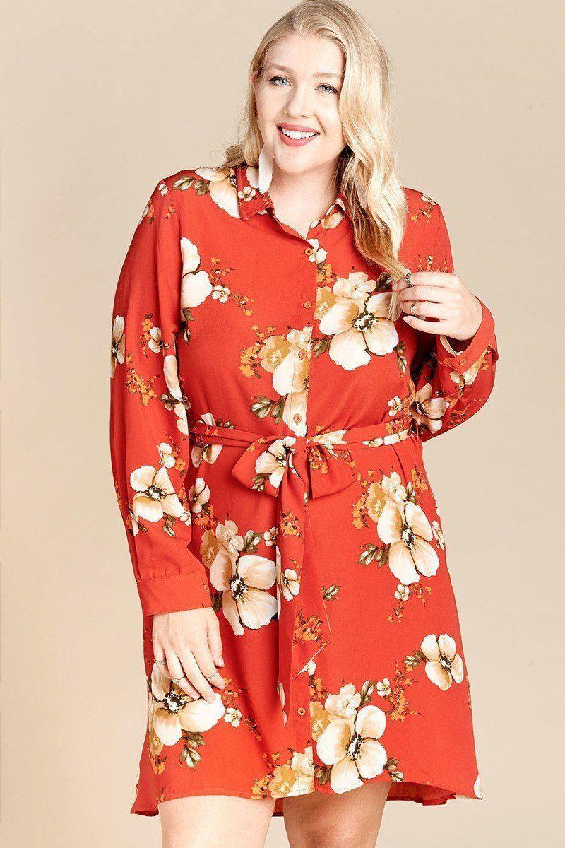 Floral Woven Button-down Collared Shirt Dress | Mixtshop LLC Main image