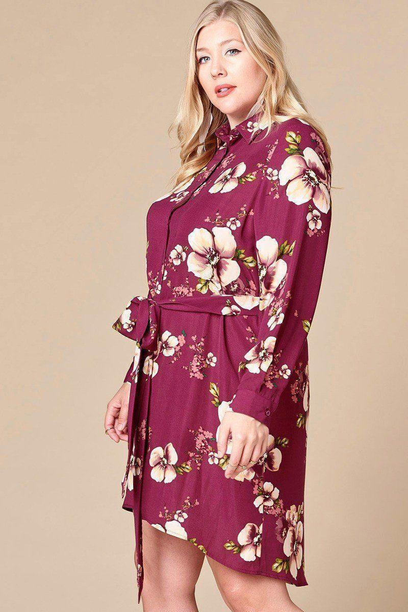 Floral Woven Button-down Collared Shirt Dress | Mixtshop LLC