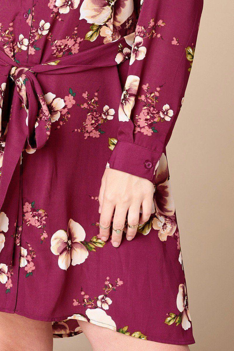 Floral Woven Button-down Collared Shirt Dress | Mixtshop LLC