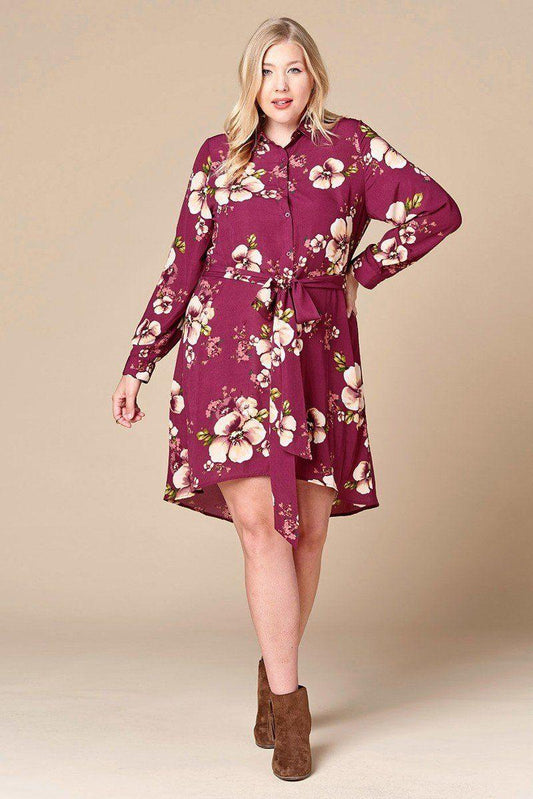 Floral Woven Button-down Collared Shirt Dress | Mixtshop LLC