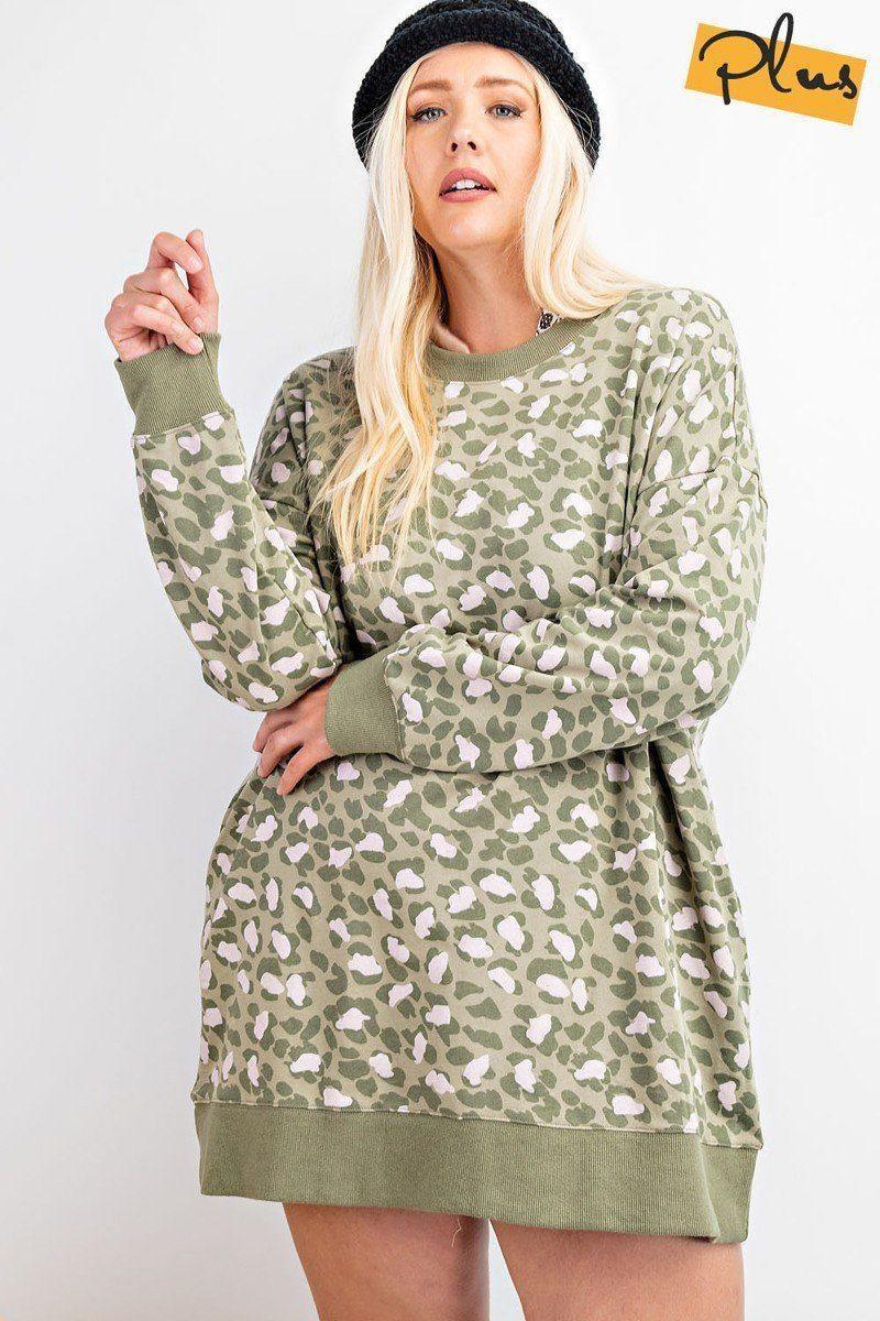 Leopard Printed Terry Knit Dress | Mixtshop LLC Main image