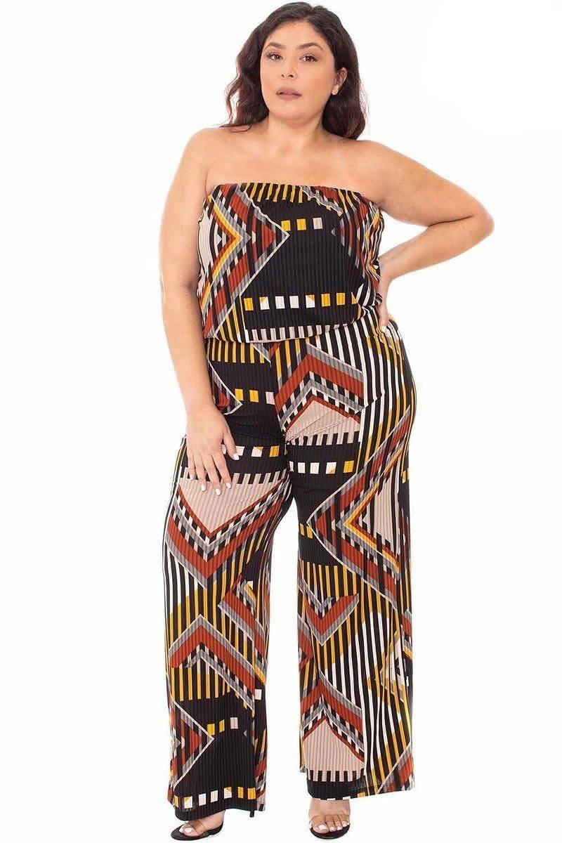 Abstract Print Tupbe Top Plus Size Jumpsuit | Mixtshop LLC Main image