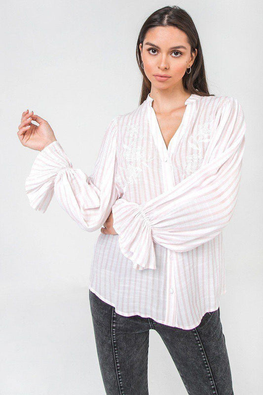 A Floral Eyelet And Solid Mixed Top | Mixtshop LLC