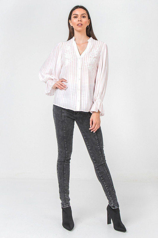 A Floral Eyelet And Solid Mixed Top | Mixtshop LLC