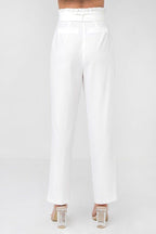 A Solid Pant Featuring Paperbag Waist With Rattan Buckle Belt | Mixtshop LLC