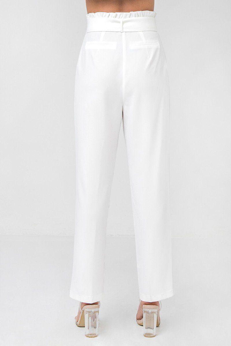 A Solid Pant Featuring Paperbag Waist With Rattan Buckle Belt | Mixtshop LLC