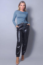 Long Sleeve Round Neck Side Ruched Top | Mixtshop LLC
