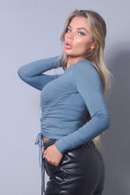 Long Sleeve Round Neck Side Ruched Top | Mixtshop LLC