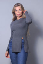 Sleek & Chic Fall Long Sleeve Slitted Top | Mixtshop LLC