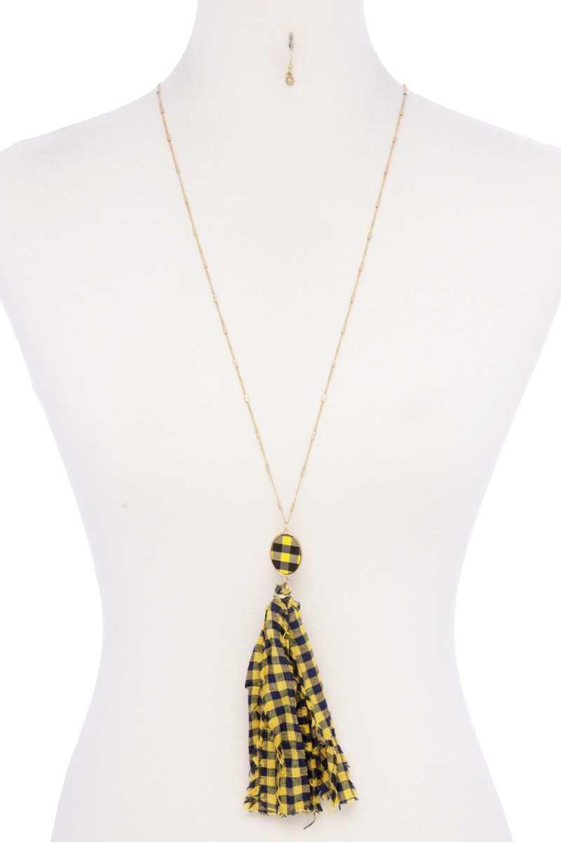 Checkered Pattern Fabric Tassel Necklace | Mixtshop LLC Main image