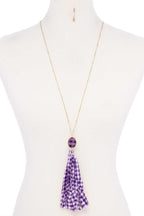 Checkered Pattern Fabric Tassel Necklace | Mixtshop LLC