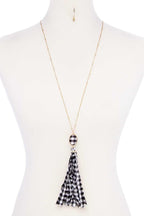 Checkered Pattern Fabric Tassel Necklace | Mixtshop LLC