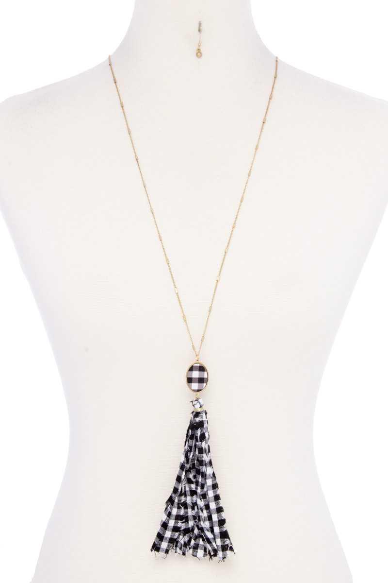 Checkered Pattern Fabric Tassel Necklace | Mixtshop LLC