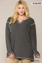Two-tone Ribbed Tunic Top With Side Slits | Mixtshop LLC