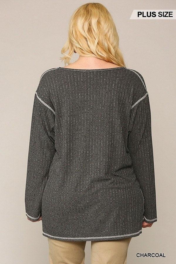 Two-tone Ribbed Tunic Top With Side Slits | Mixtshop LLC