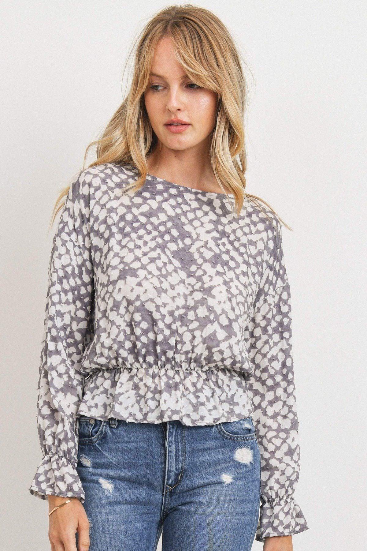 Ruffled Waist Drop Shoulder Long Sleeve Top | Mixtshop LLC Main image