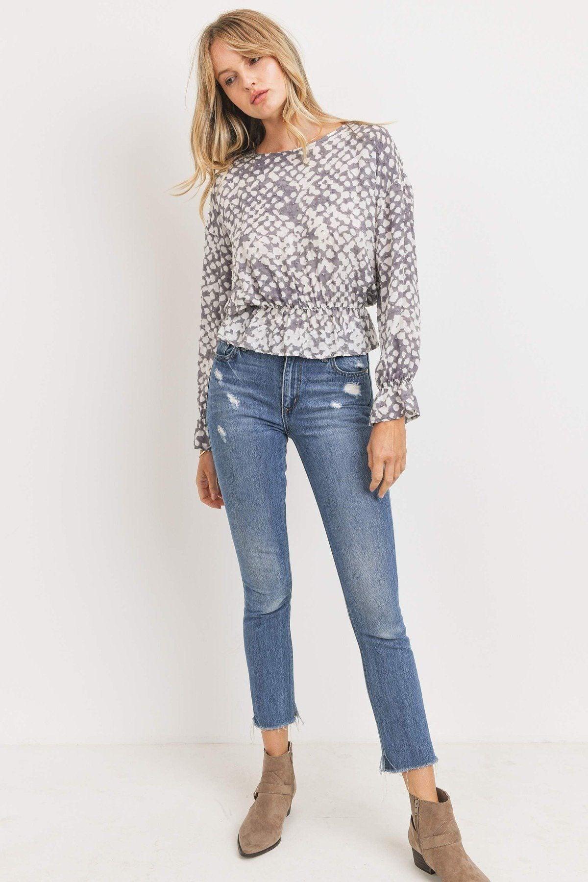 Ruffled Waist Drop Shoulder Long Sleeve Top Secondary image