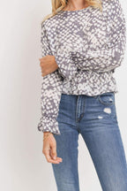 Ruffled Waist Drop Shoulder Long Sleeve Top | Mixtshop LLC