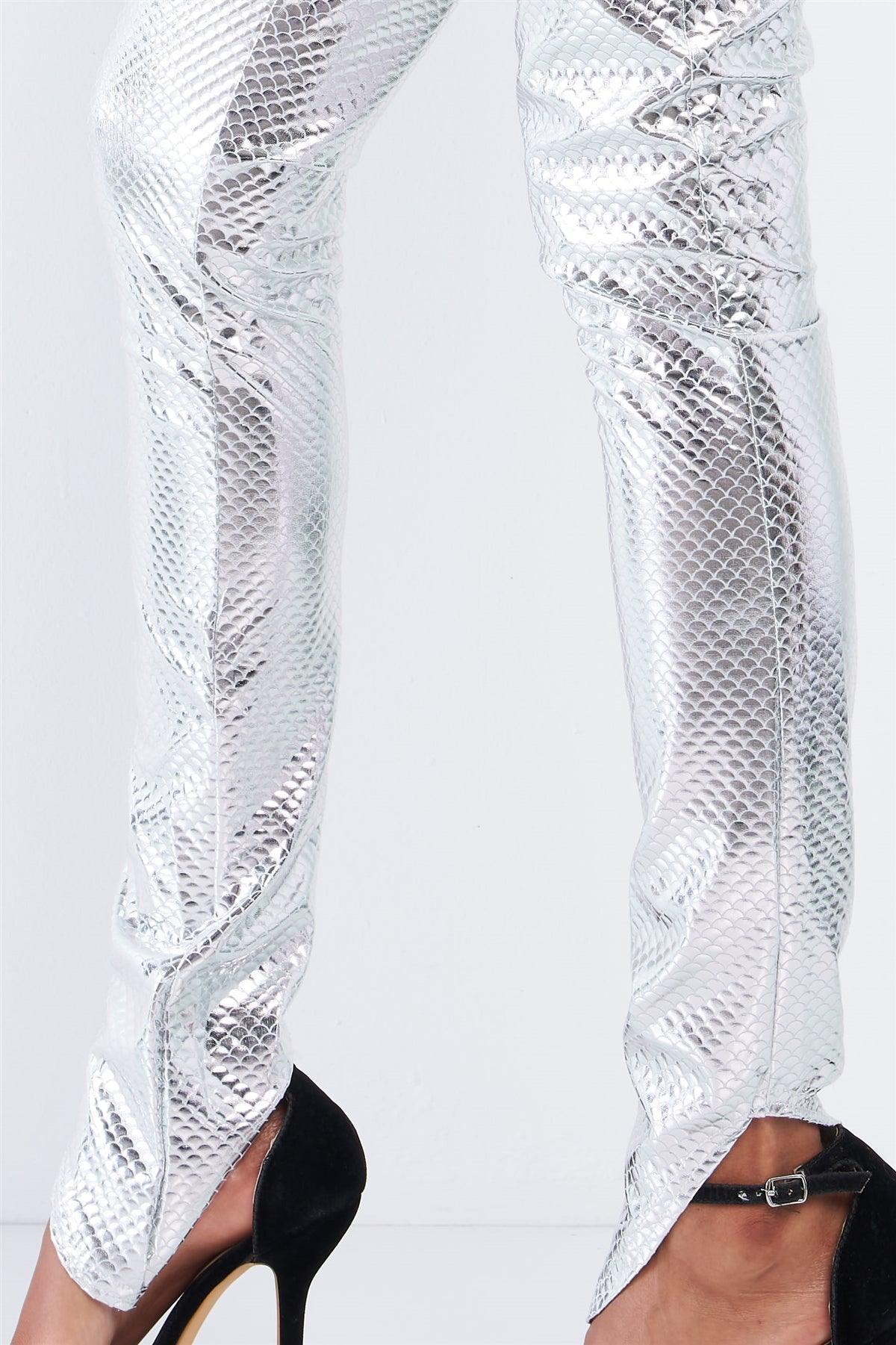 Metallic Small Scales Print Long Sleeve Off-the-shoulder Cropped Top And High Waist Slim Fit Legging Set | Mixtshop LLC