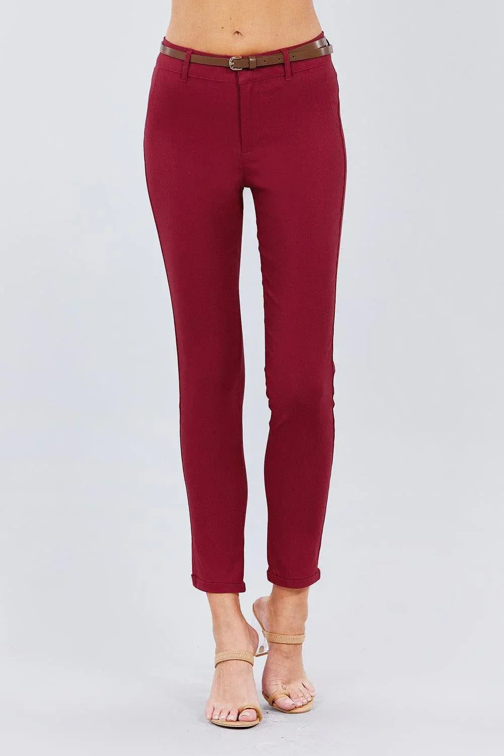 Belted Textured Long Pants | Mixtshop LLC