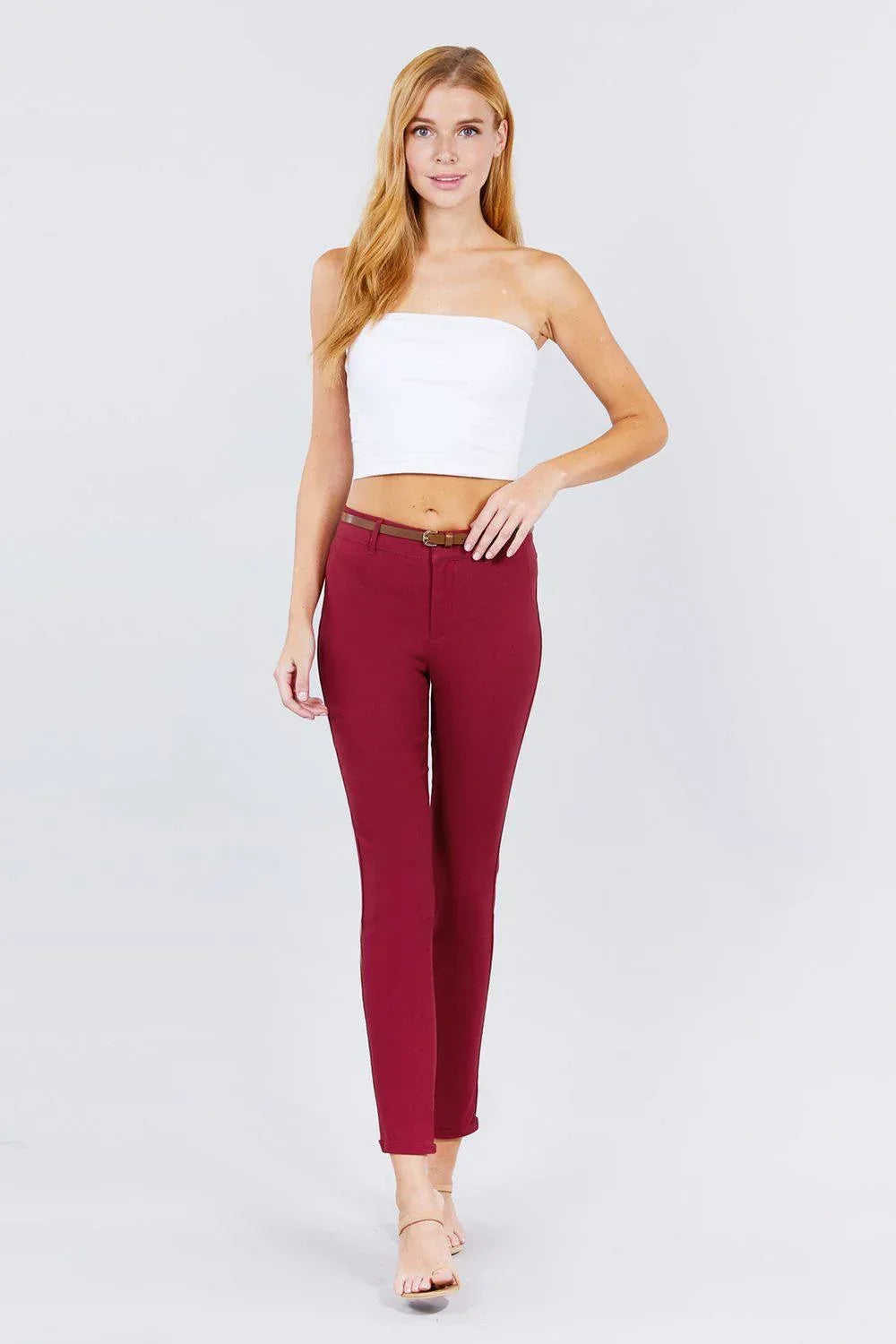 Belted Textured Long Pants | Mixtshop LLC