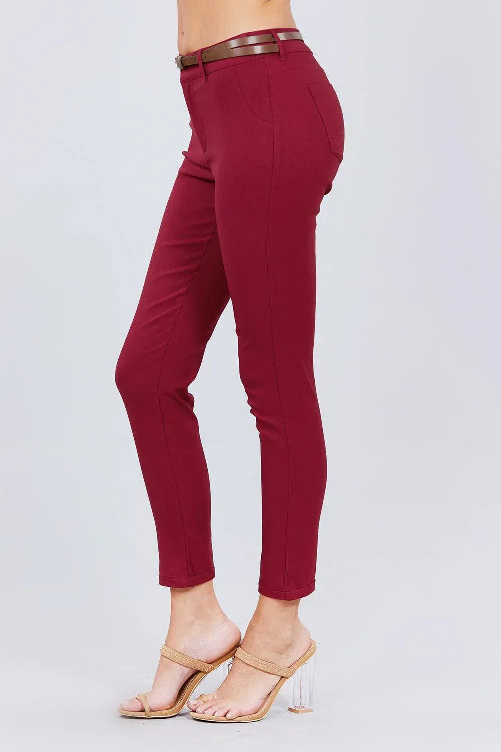 Belted Textured Long Pants | Mixtshop LLC