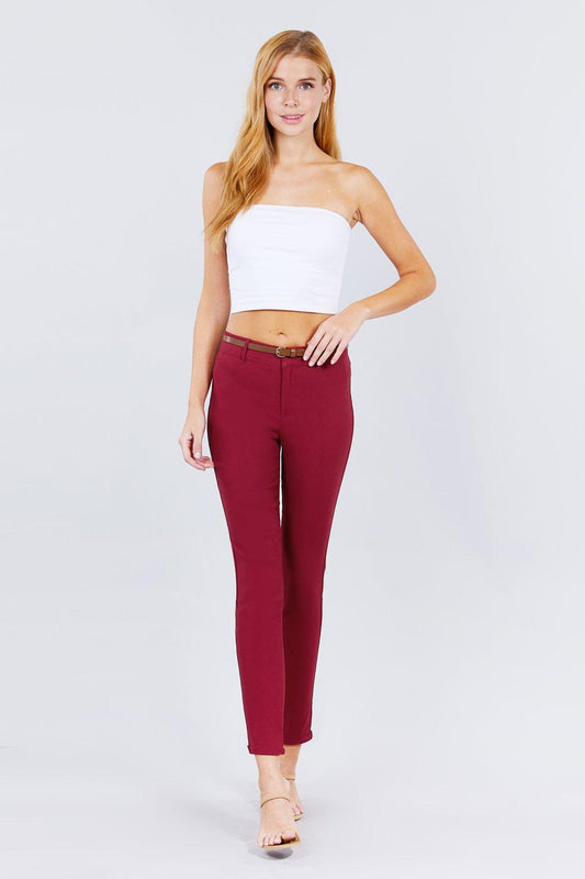 Belted Textured Long Pants | Mixtshop LLC