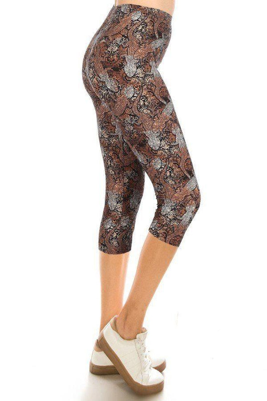 Printed, High Waisted, Capri Leggings With An Elasticized Waist Band | Mixtshop LLC