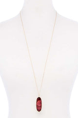 Acetate Oval Metal Edge Pendant Necklace