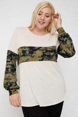 Round Neckline Contrast Print Top | Mixtshop LLC